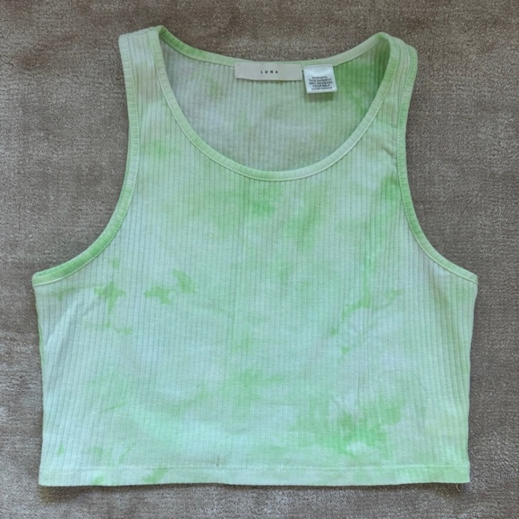Green Tie-dye Ribbed Cropped Tank Top - Picture 1 of 3